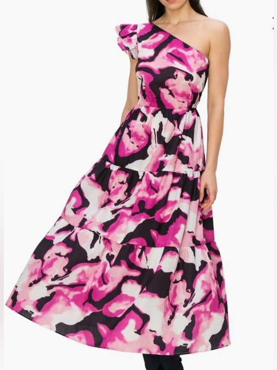 MELLODAY Dresses & Skirts - MELLODAY One-Shoulder Abstract Print MIDI Dress